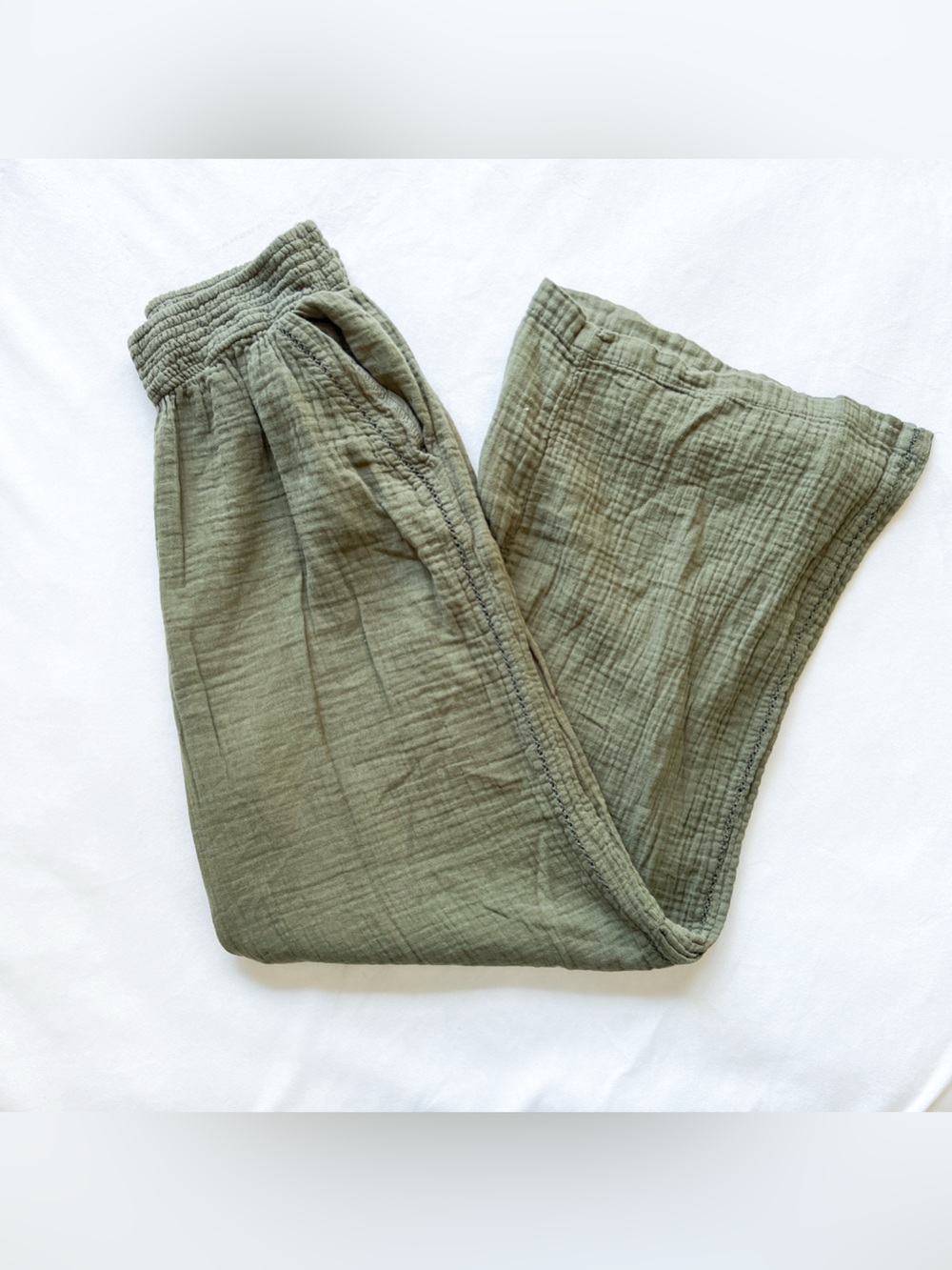 aerie Olive Gauze Wide-Leg Pull-On Pants - Medium
